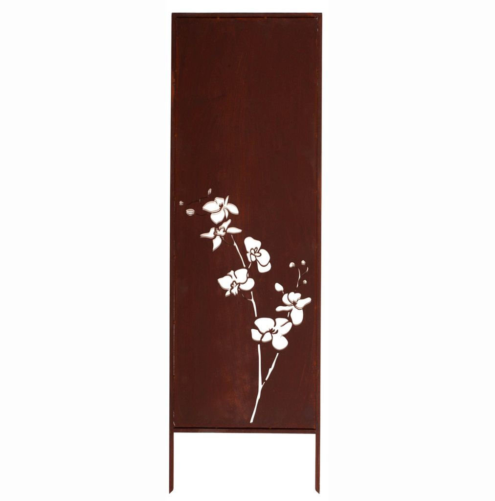 Edelrost Sichtschutz Garten Deko 160x50cm Sichtschutzwand mit Orchideenblüten