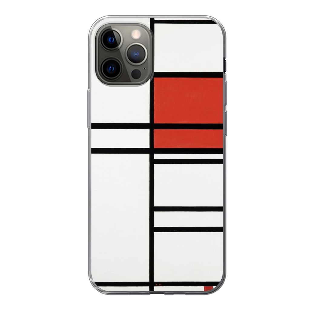 MuchoWow Handyhülle Schutzhülle Hülle für iPhone 13 Pro Komposition mit Rot und Weiß - Piet Mondrian Silikon Softcase Handy Hülle - Handy-T...