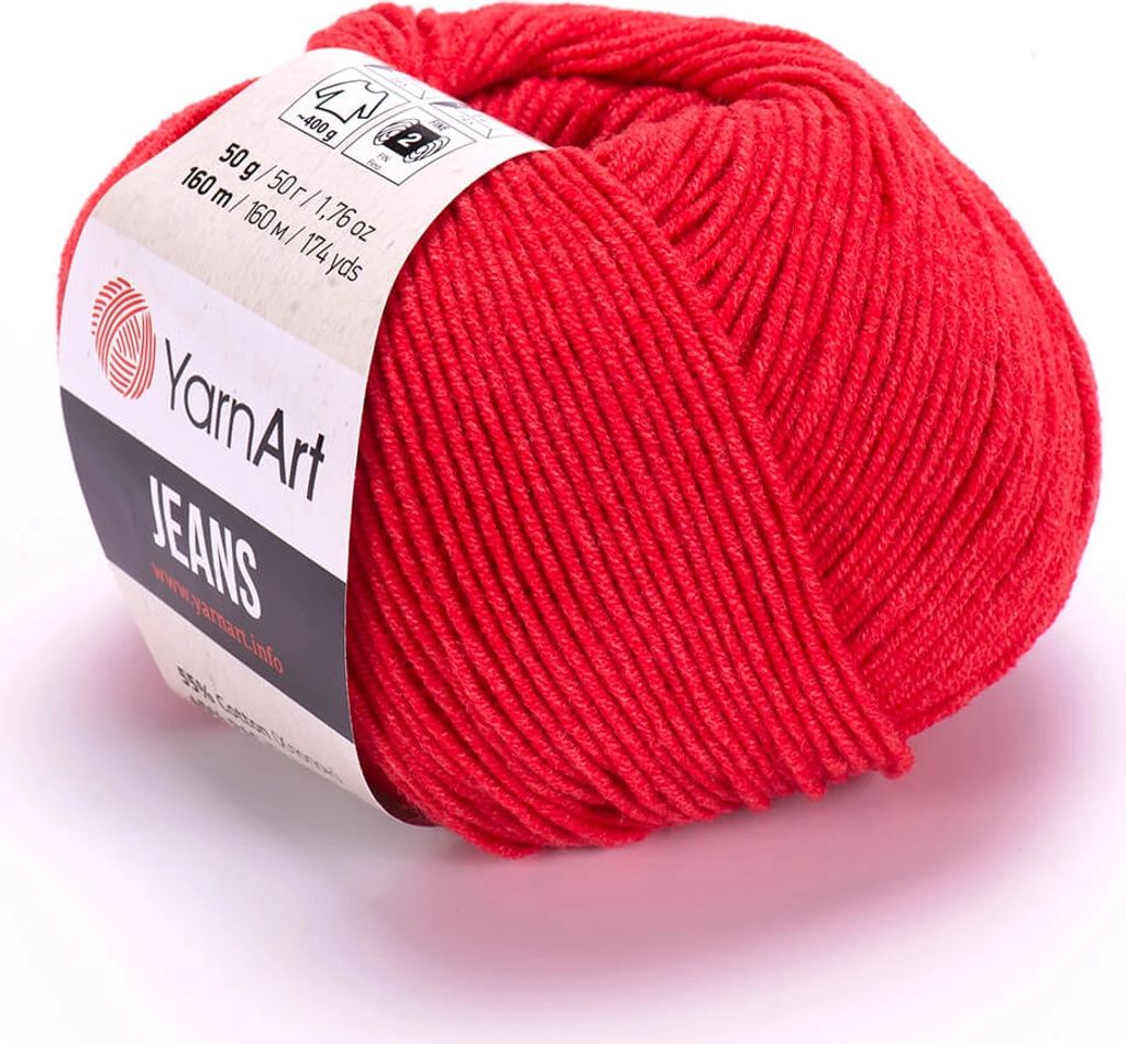 A ball of red yarn with a label.