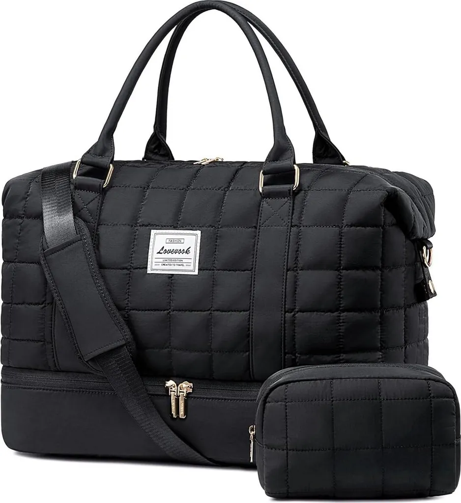 LOVEVOOK borsa da viaggio weekender da donna con scomparto per scarpe e scomparto per liquidi, nero
