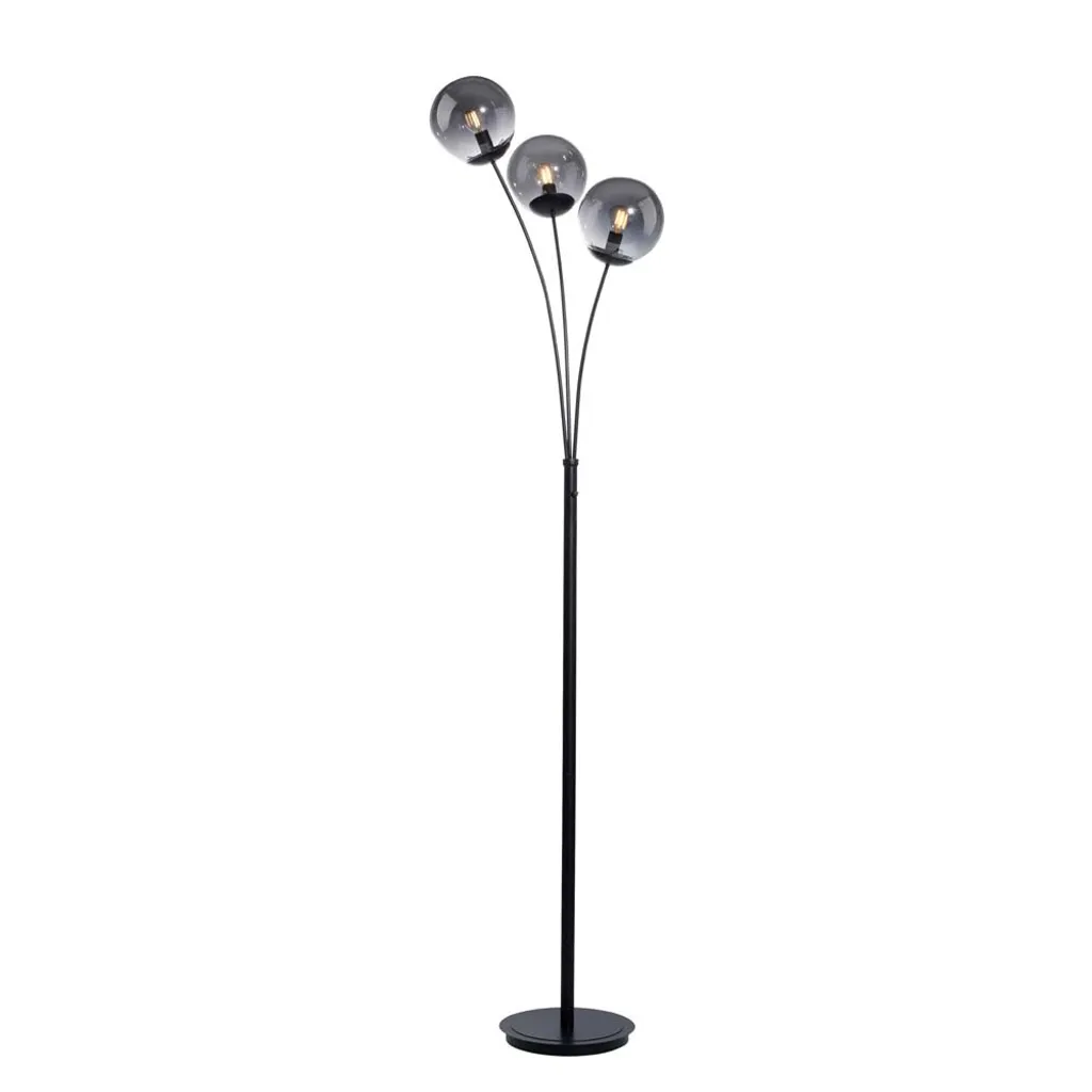 Lampadaire 185 cm verre fumé noir avec socle stable et design épuré