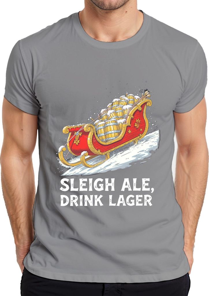 Sleigh Ale Drink Lager Weihnachten Bier Geschenk Santa lustig Herren T-Shirt, Grau, L