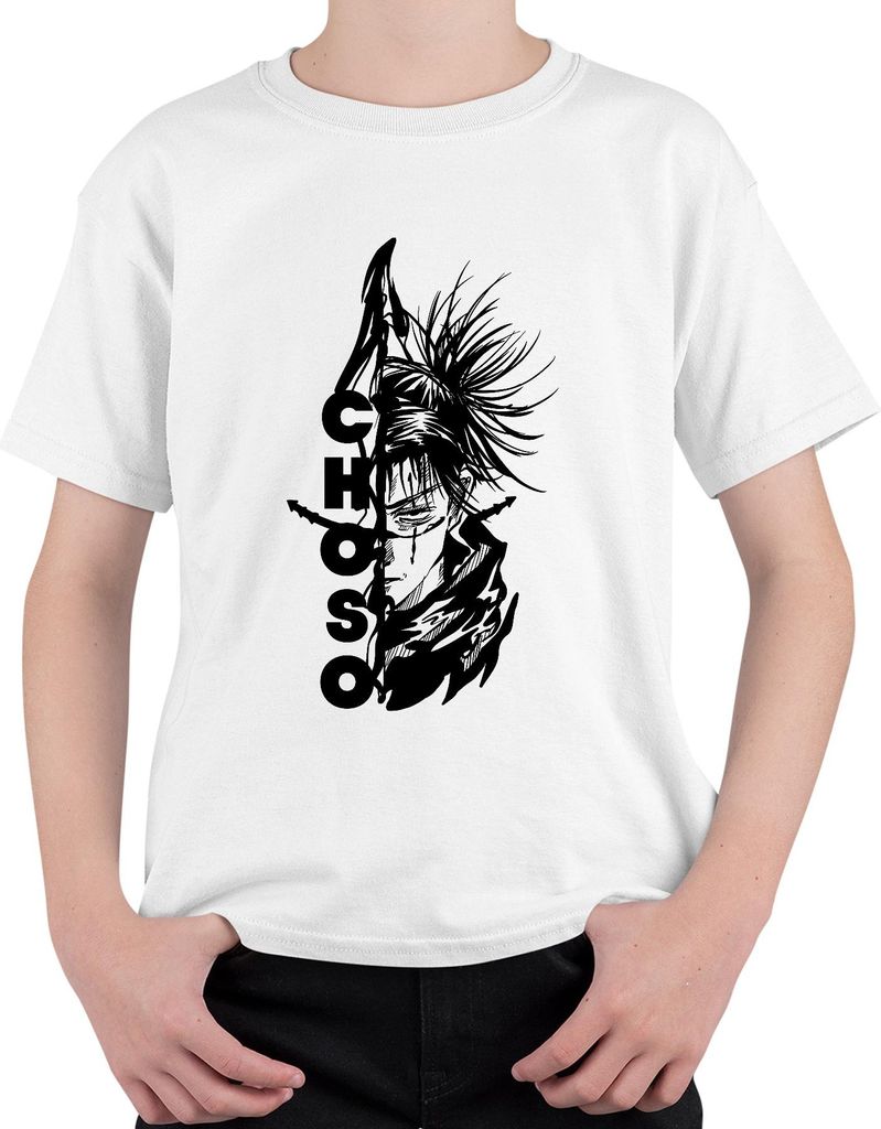 Jujutsu Kaisen Choso Anime Halbgesicht Manga blutig düster Uni Kinder T-Shirt, Weiß, 140