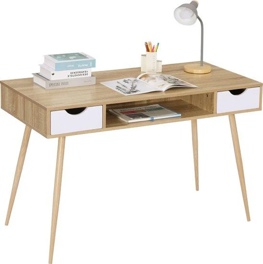 Petit bureau gain de place 120x58 cm chêne blanc avec tiroir utile
