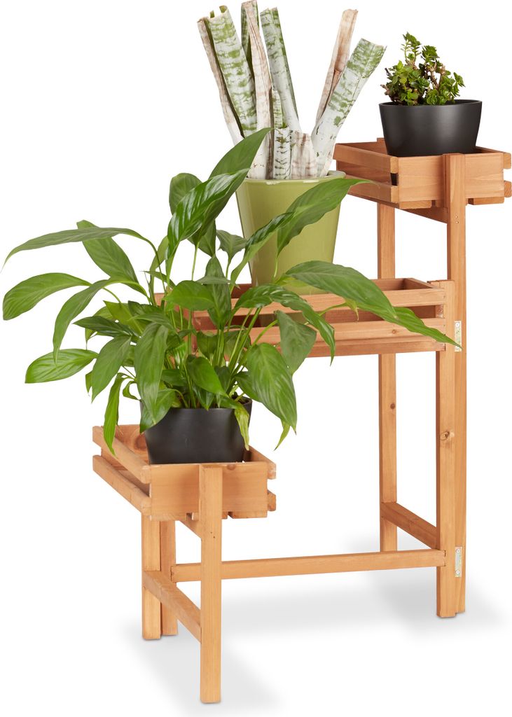 Relaxdays Blumentreppe 3-stöckig, Blumenetagere, beweglich, Produktbild 