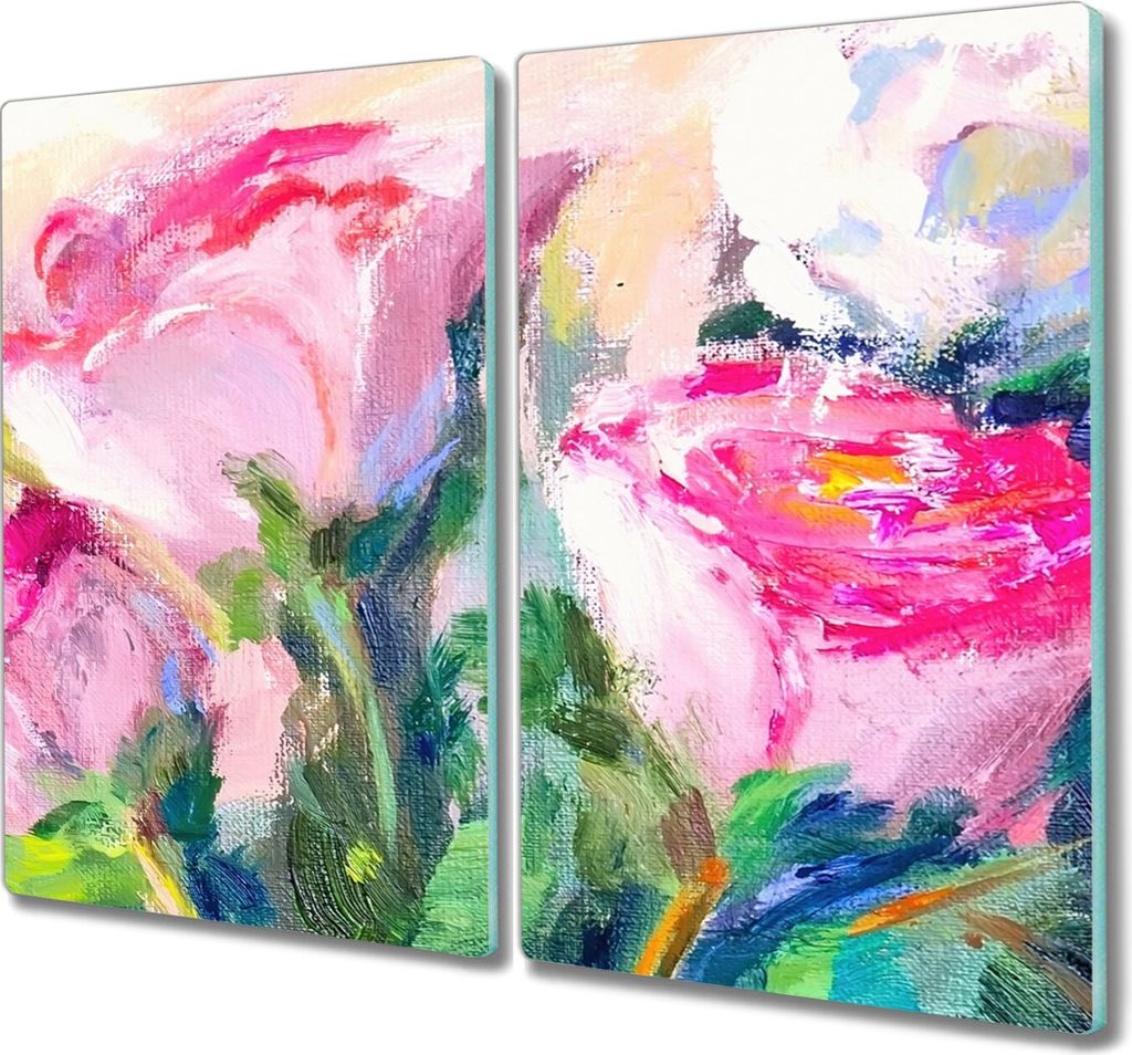 Coloray Hackbrett Kochplattenabdeckung Herdabdeckplatte 2x30x52 cm Schneidebrett Küchenbrett - Malerei Blumen
