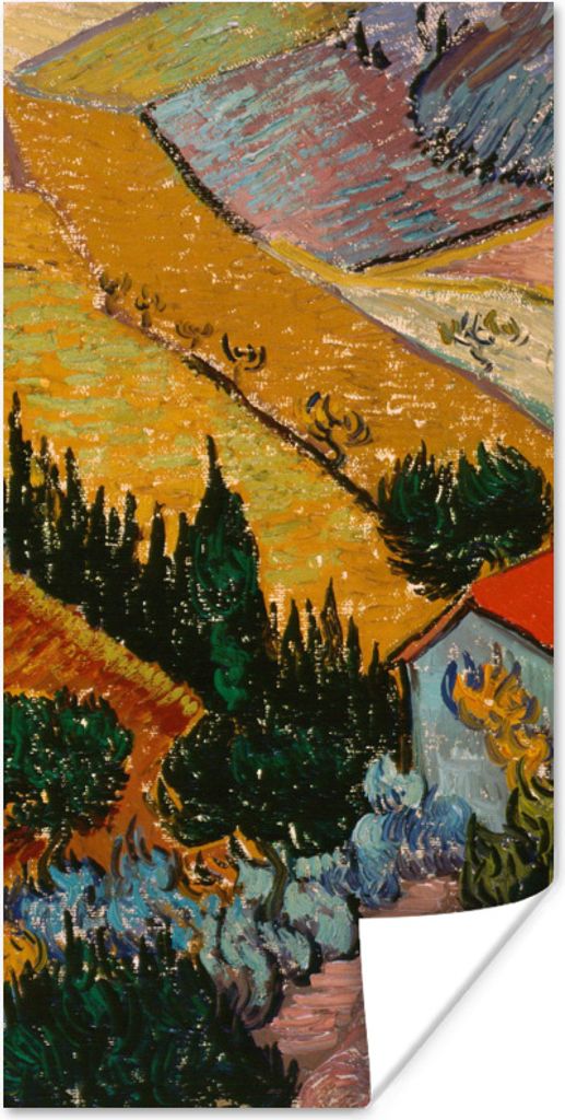 MuchoWow Poster Landschaft mit einem Haus und einem Ackerbauern - Vincent van Gogh 75x150 cm - Dekoration für die Wände