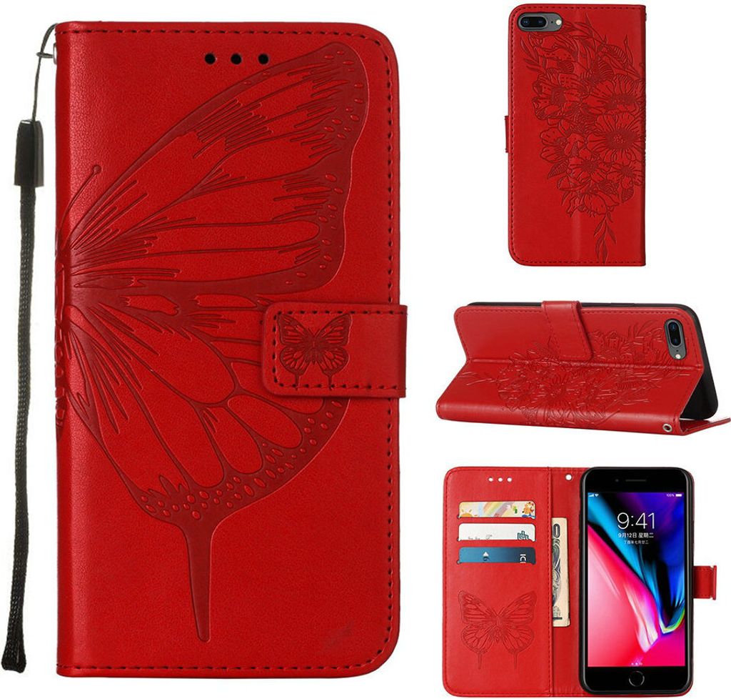 iPhone 8 Plus Hülle, Schmetterling Prägung Flip Leder Kartenfächer Schutzhülle Ledertasche mit Ständer für iPhone 8 Plus/ 7 Plus/ 6s Plus/ 6 ...