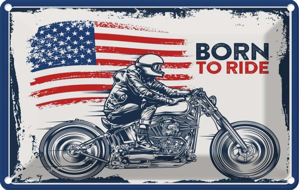vianmo Blechschild 20x30 cm Biker Born to Ride USA Produktbild 