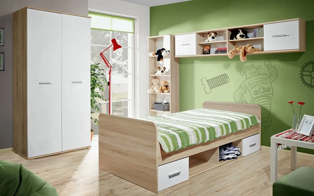 Chambre d'étudiant EMAN 1 complète en chêne sonoma et blanc moderne