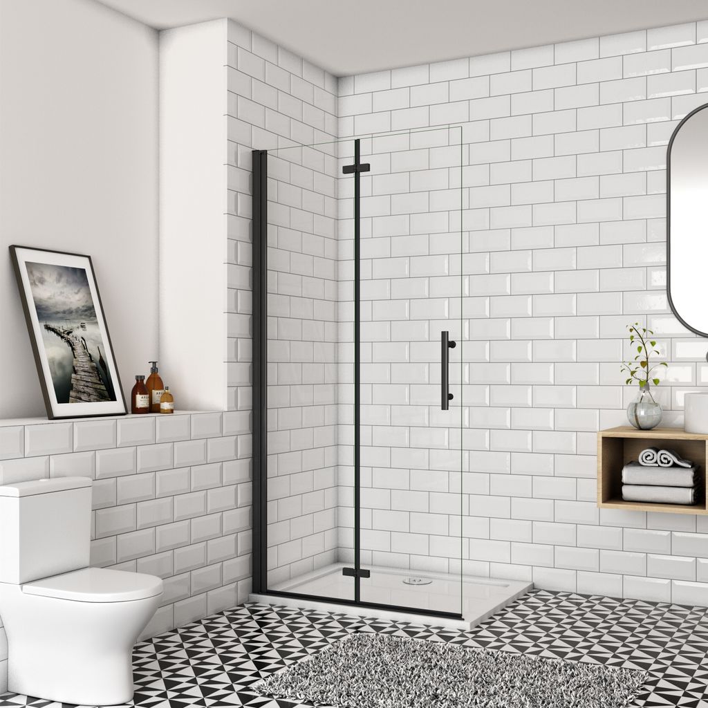 90x195cm Walk in Schwarz Faltbar+drehbar 6mm Nano ESG Glas Duschkabine Duschabtrennung