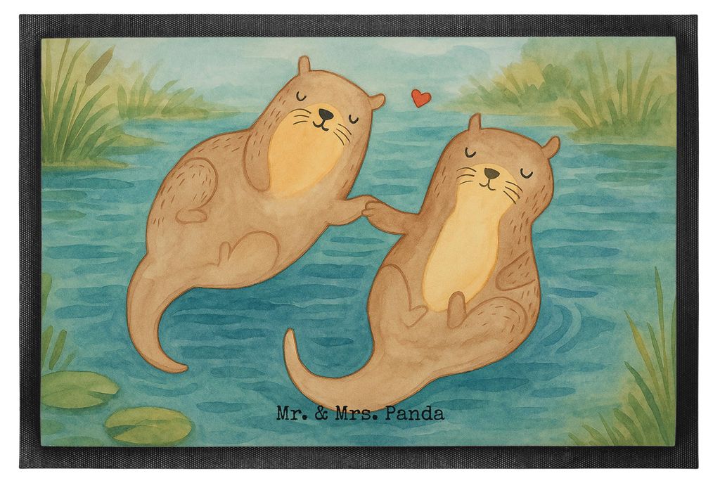 Mr. & Mrs. Panda Türmatte Otter Hände halten Design 40 x 60 cm - Weiß - Geschenk, glücklich, Schmutzmatte, Türvorleger, Paar, fußmatte, Schmu...
