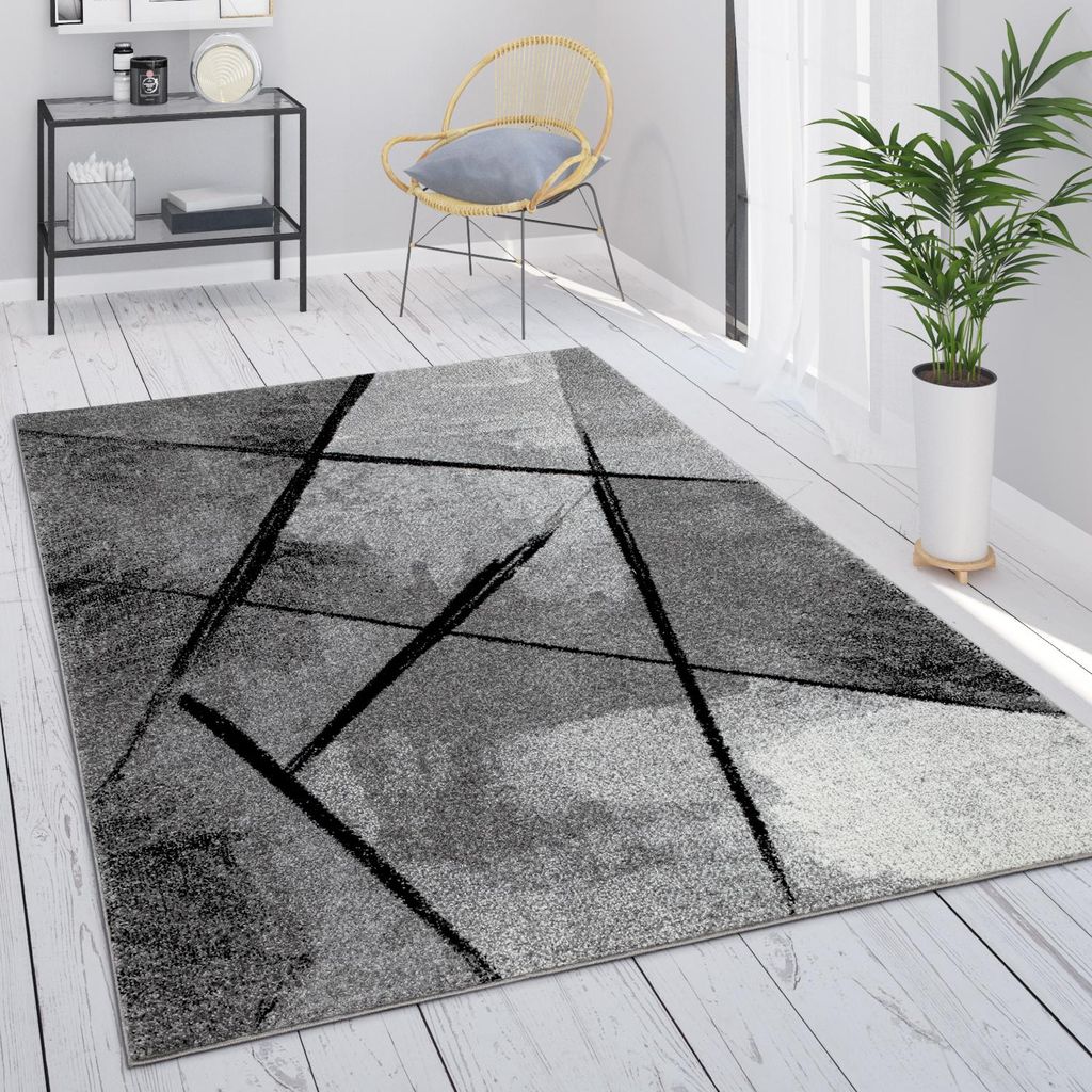 Teppich Grau Wohnzimmer Vintage Kurzflor Geometrisch Produktbild 