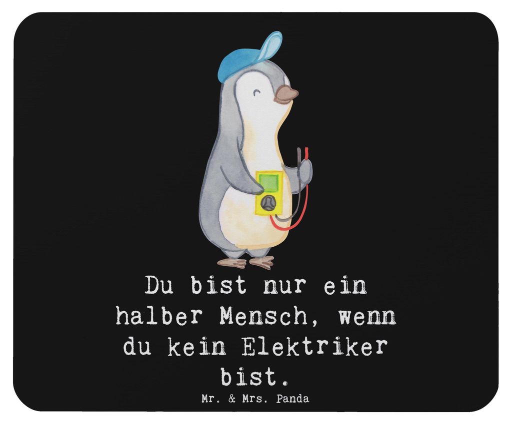 Mr. & Mrs. Panda Mousepad Elektriker Herz - Schwarz - Geschenk, Gesellenprüfung, Mauspad, Lustig, Mouse Pad, laptop, Elektrotechniker, mousematte,...