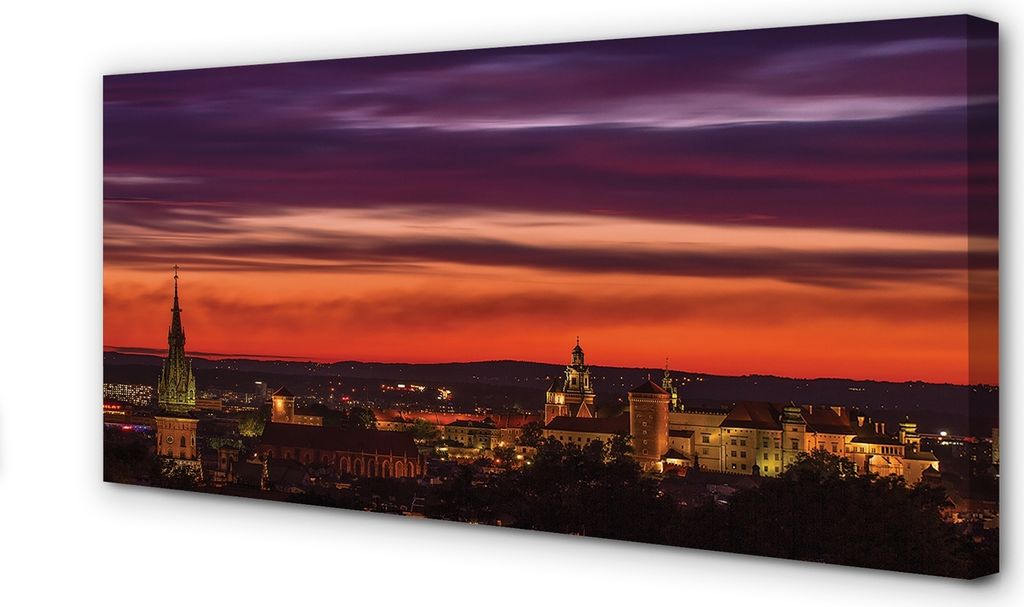 Leinwandbild 140x70 Wandkunst Krakow Nachtpanorama