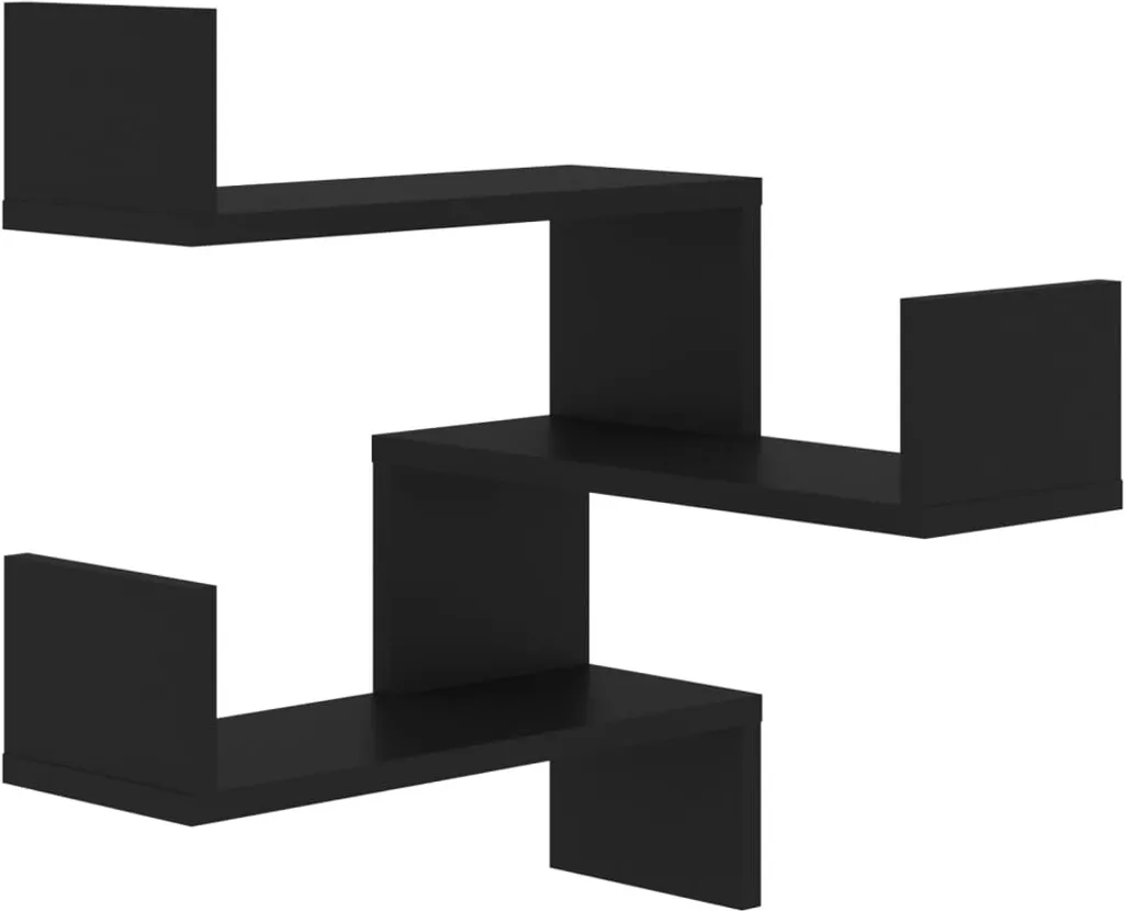 Lot de 2 étagères murales d'angle noires en bois aggloméré 40x40x50 cm