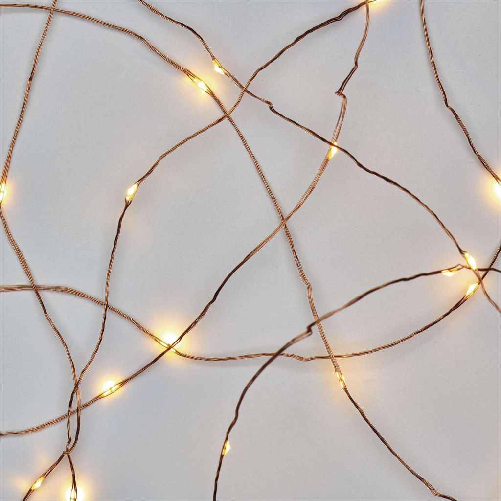 LED vánoční nano řetěz měděný, 4 m, venkovní i vnitřní, teplá bílá, časovač