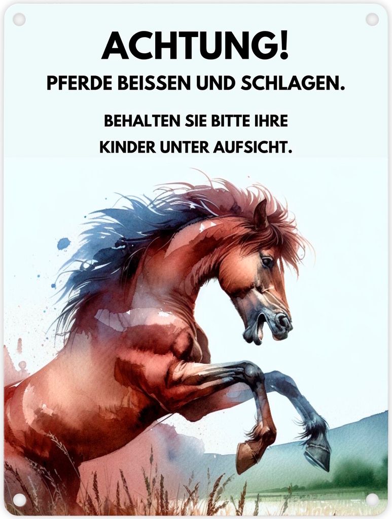 Pferd Metallschild in 15x20 cm mit Spruch Vorsicht Pferde können beißen und