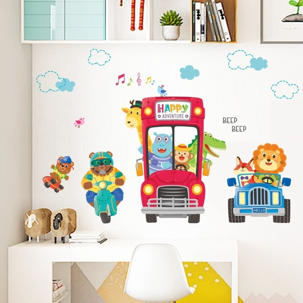 Reisende Tiere Wandaufkleber - Kreative Tapete für Kinderzimmer KP16290