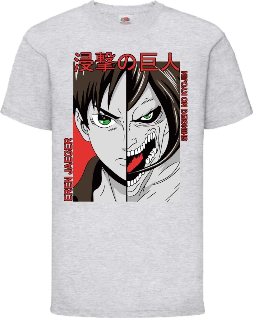 Kinder T-Shirt Attack Anime On Titan Eren Jaeger 01 Jaeger, 3-4 Jahr - 104 / Grau