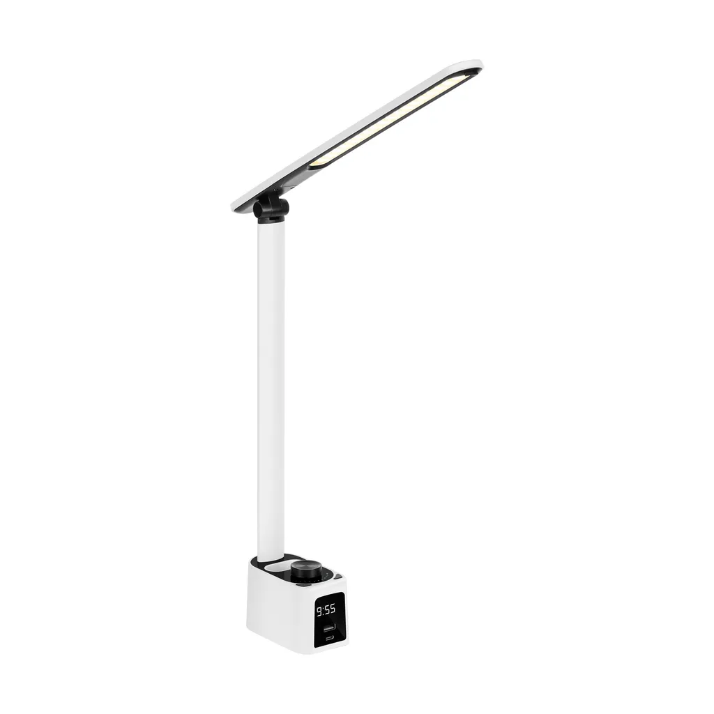 Lampe tactile 72 LED Rebel KOM1019 horloge LCD et bras articulé blanc