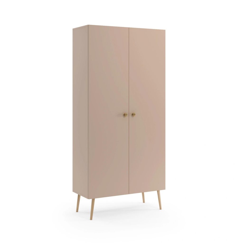 NATURA Kleiderschrank 87cm 5 Fächer Beige Macchiato Boho Echtholz Buche Soft-Close Lieferung Wohnung