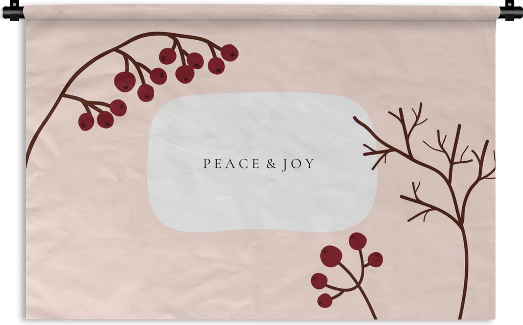 MuchoWow Wandteppich Wandbehang Beeren - Äste - Zitat - Rosa 150x100 cm Tapisserie Dekoration Wandtuch - Waschbar - Tapisserien - Wand-Decke
