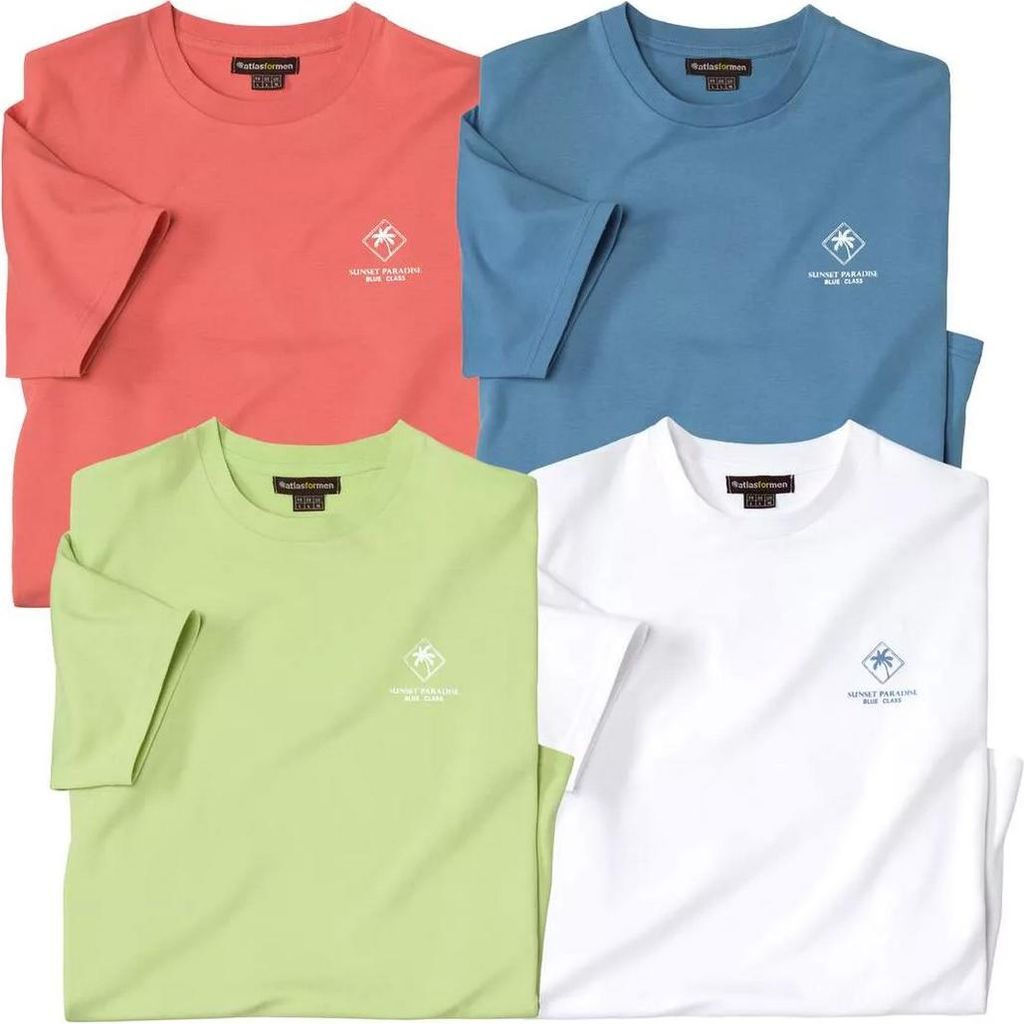 Atlas For Men - T-Shirt für Herren - Sommer(4er-Pack) AF4194 (5XL) (Koralle/Grün/Blau/Weiß)