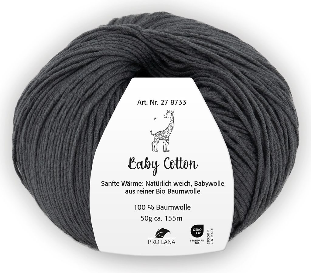 Pro Lana BABY Baumwolle 50 g 100 % Baumwolle Babywolle speichelecht 155 m Farbe 097 - anthrazit
