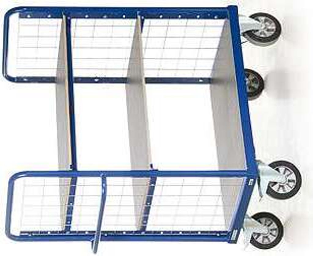 Bako Logistiksysteme Etagenwagen R1200 mit 3 Ladeflächen und Gitter-Stirnwänden 1500mm hoch 1200x800mm