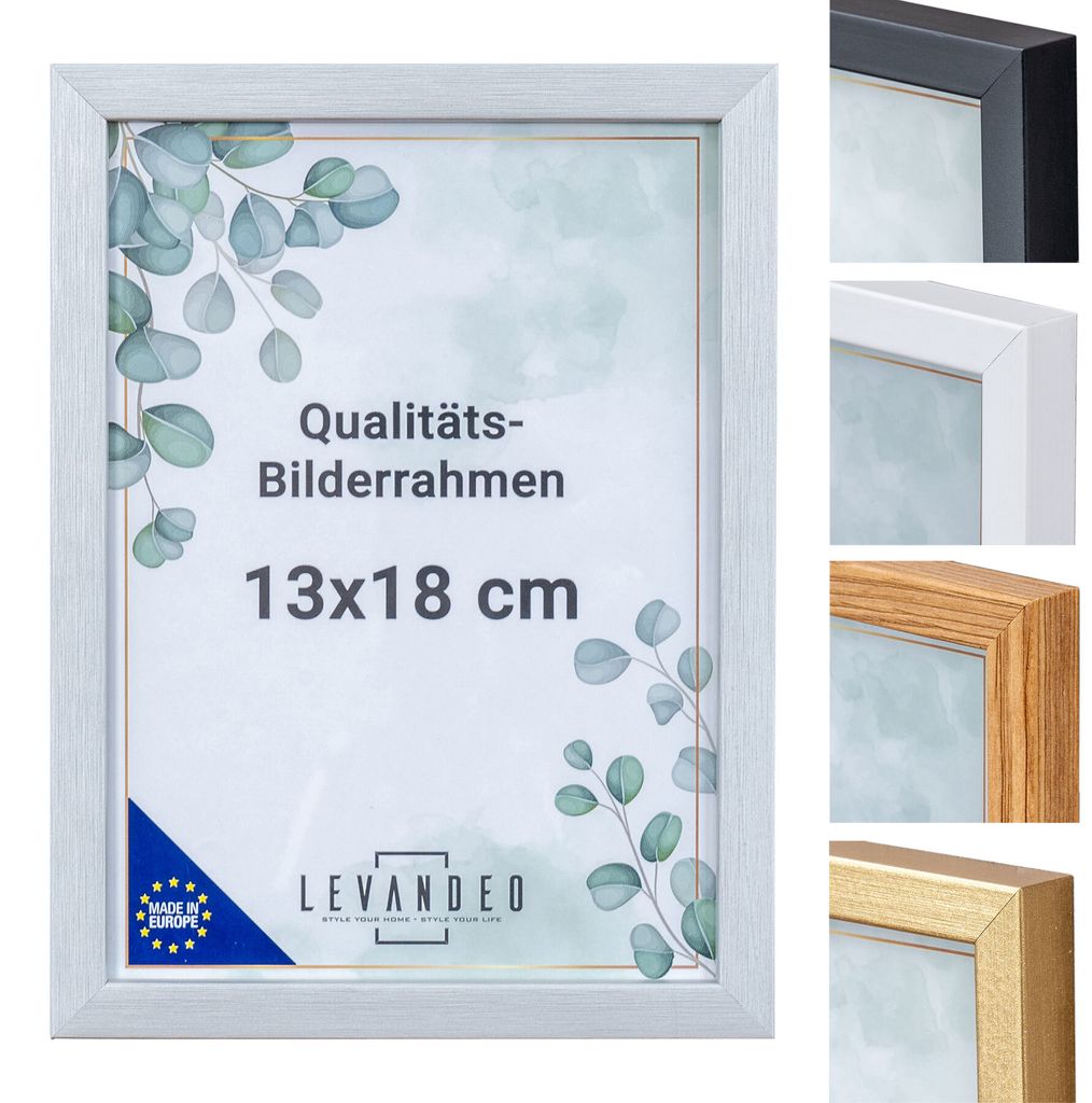 Bilderrahmen Echtholz EU 13x18 Silber mit Glasscheibe Portrait Fotorahmen Holz Kiefernholz Picture Frame