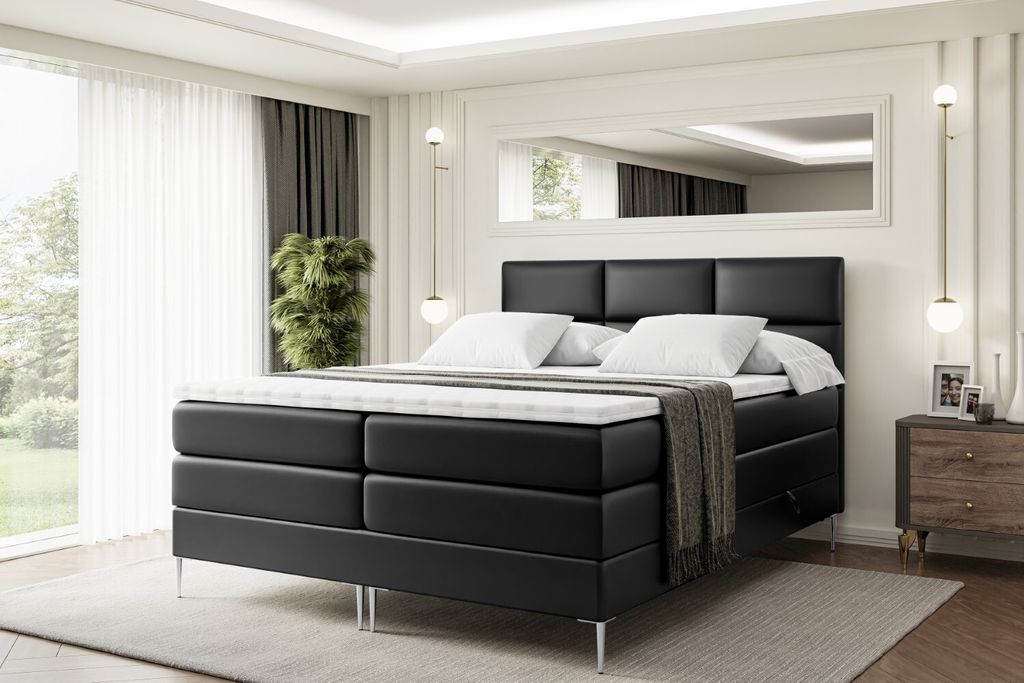 ALTDECOR Boxspringbett mit Silber Füßen, Matratze und Lattenrost, Topper, Polsterbett mit Bettkasten, Bett mit Stauraum H3- und H4- Matratze, Dop...