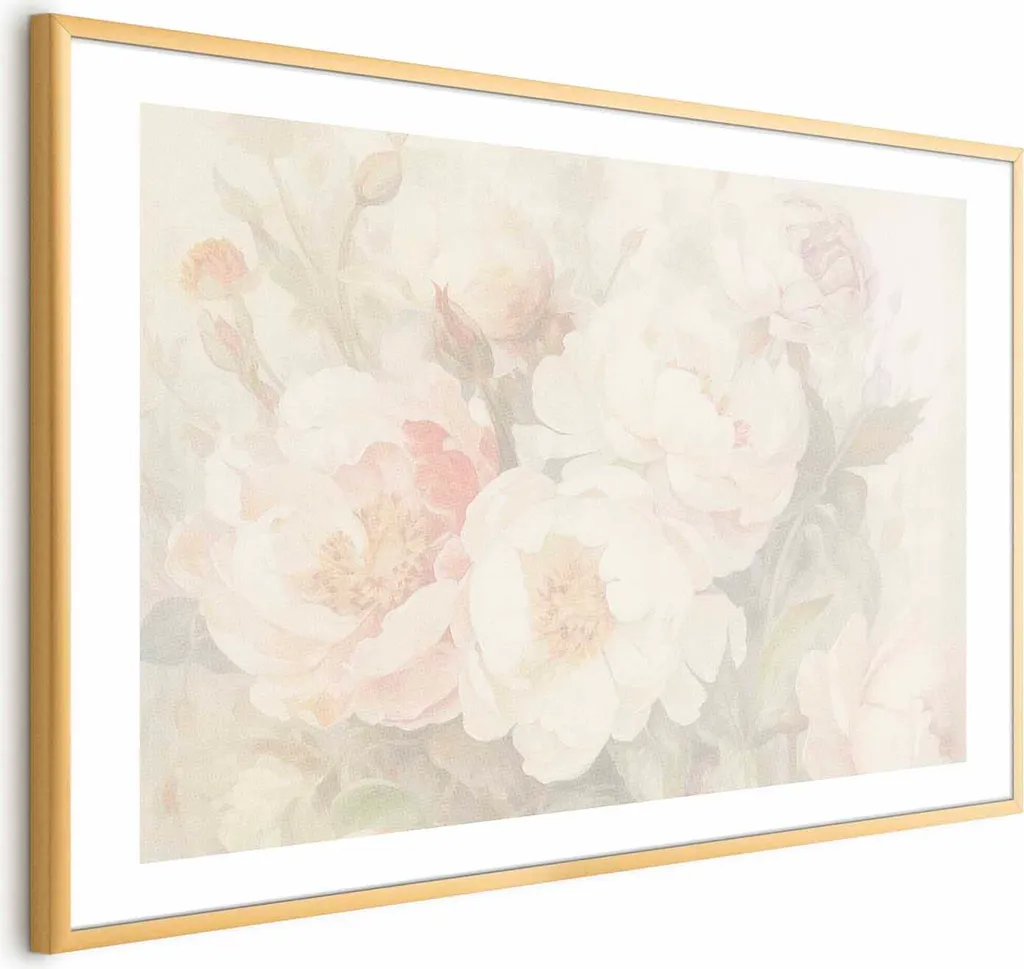 Decorazione Parete Peonie nella Nebbia 60x40 cm - Cornice Oro Chic