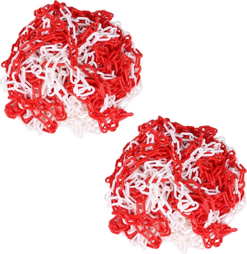 fascio di 50 m di catena barriera [rosso/bianco] - catena in plastica | catena in plastica in un sacchetto | catena a maglie da 6 mm | catena di sicurezza di avvertimento | resistente ai raggi UV e al gelo | sicurezza in cantiere | barriere per ringhiere