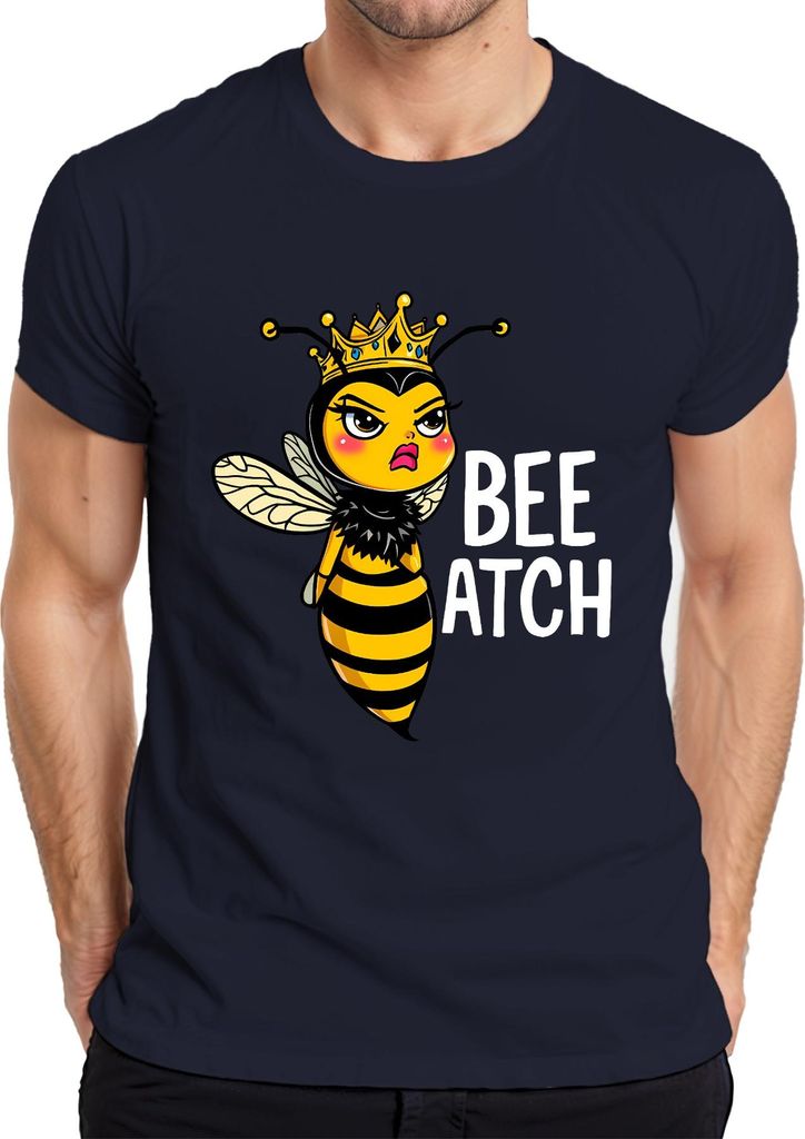 BEE ATCH Bienenkönigin freche Biene mit Krone lustiger Spruch Herren T-Shirt, Navy, XXL