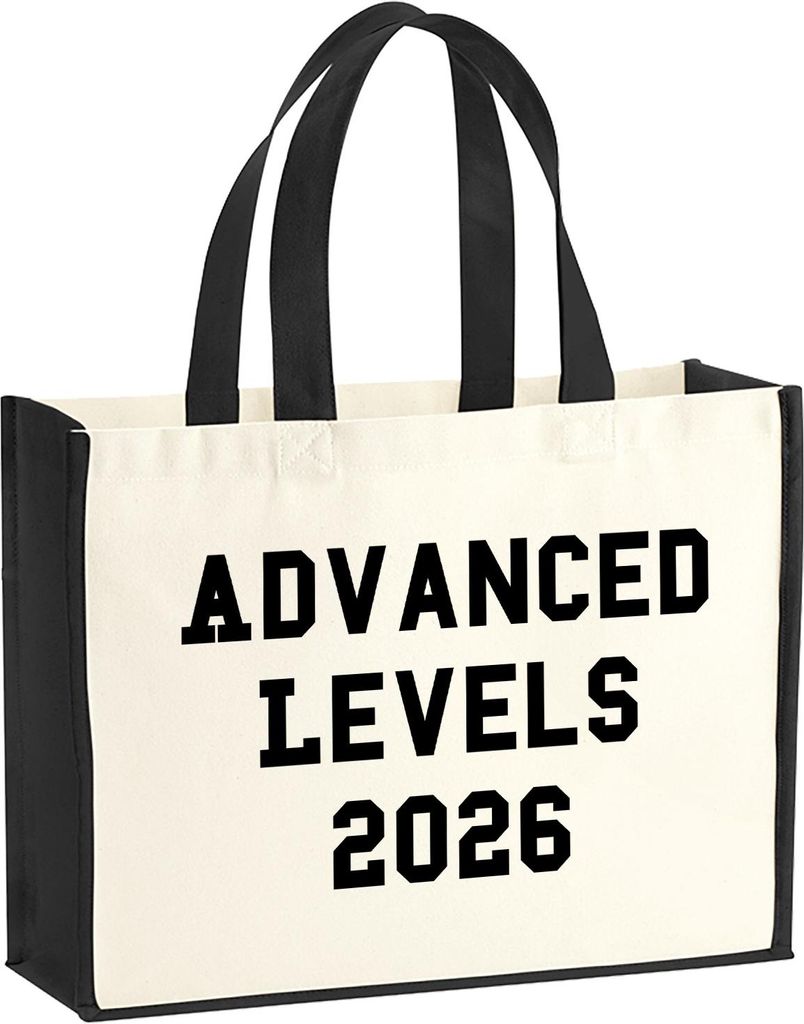 Huuraa Jutetasche Advanced Levels 2026 Abschluss Großbritannien 21 Liter Black Jute und Baumwolle Einkaufstasche Geschenkidee