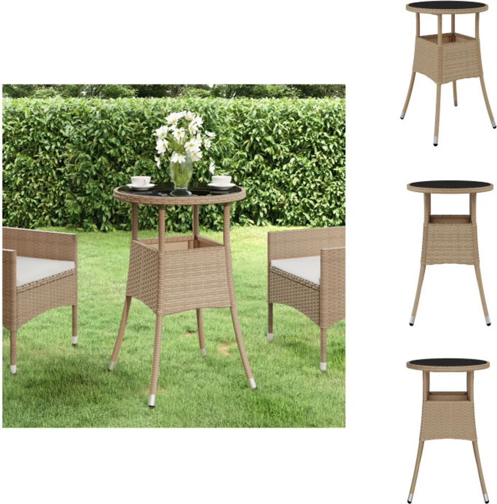 Tavolo Esterno vidaXL Ø60 cm Vetro e Poly Rattan Beige Alta Resistenza