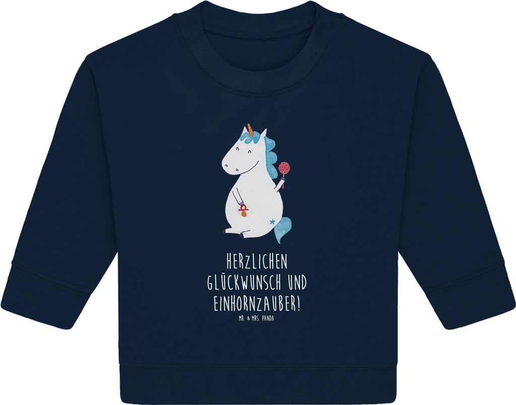 Mr. & Mrs. Panda Organic Baby Pullover Einhorn Baby 24. - 36. Monat - French Navy - Geschenk, Unicorn, Geburtstag, Mutter, Geburt, Einhörner, Bull...