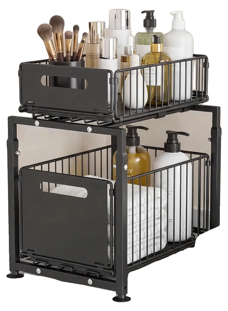 Rangement coulissant grande capacité avec tiroirs réglables en hauteur
