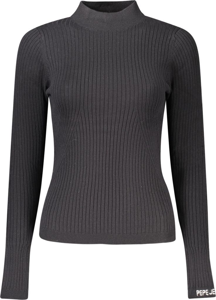 Schwarzer langärmeliger Pullover für Damen mit hohem Kragen