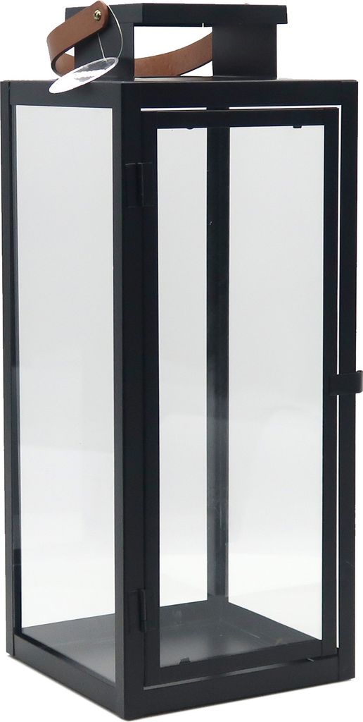 Dekovita, Laterne Metall Schwarz - Henkel Braun 16x16x42cm Produktbild 