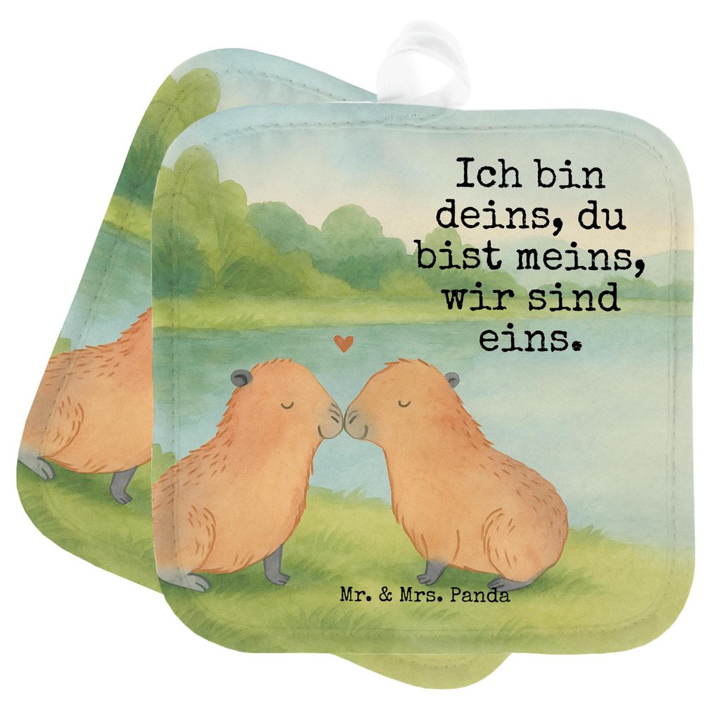 Mr. & Mrs. Panda Topflappen Capybara Liebe Design - Weiß - Geschenk, topfhalter, 2er Set, Doppel, Valentinstag, Lustige Sprüche, Geschenkidee, He...
