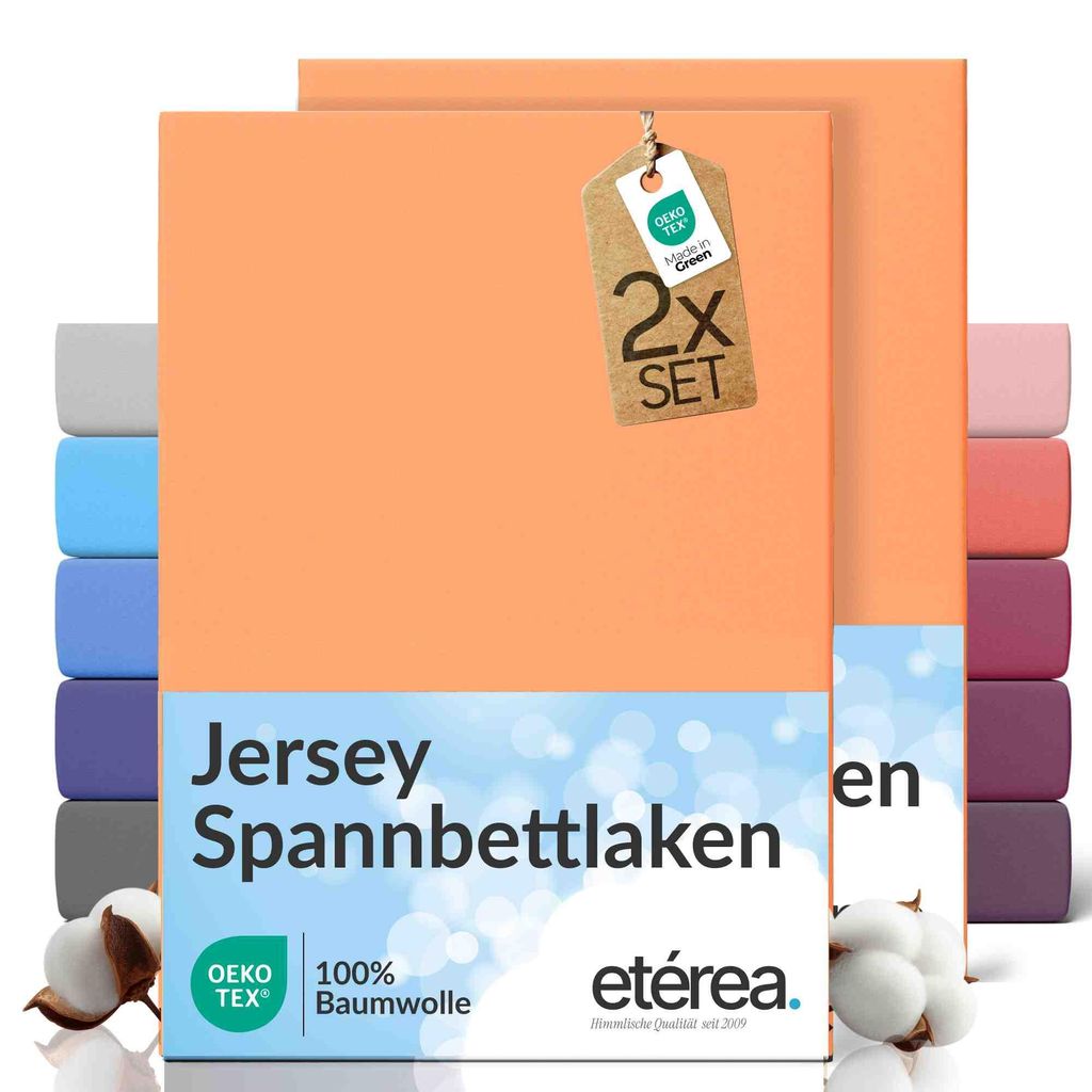 2er Set Jersey Spannbettlaken 140x200cm - 160x200cm - 100% BAUMWOLLE - Bettlaken Spannbetttuch 140x200cm - 160x200cm - Pfirsich