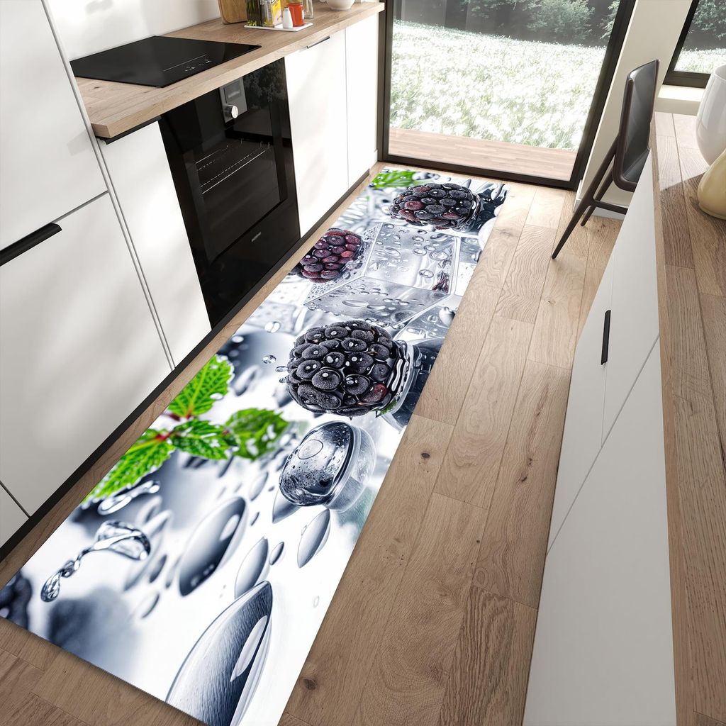 Küchenteppich 80x300cm rutschfest & abwischbar PVC Läufer - Brombeeren Eiskalt