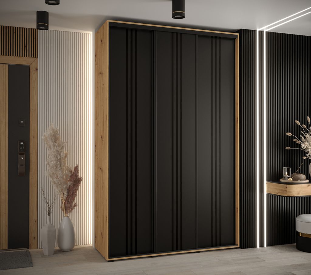 Kleiderschrank ASIRI 6 - 160/45 cm, Eiche handwerklich / schwarz / schwarz
