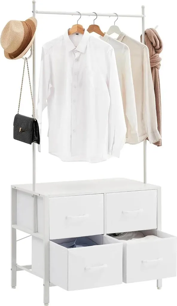 Portemanteau stable sans perçage avec 4 bacs de rangement intégrés