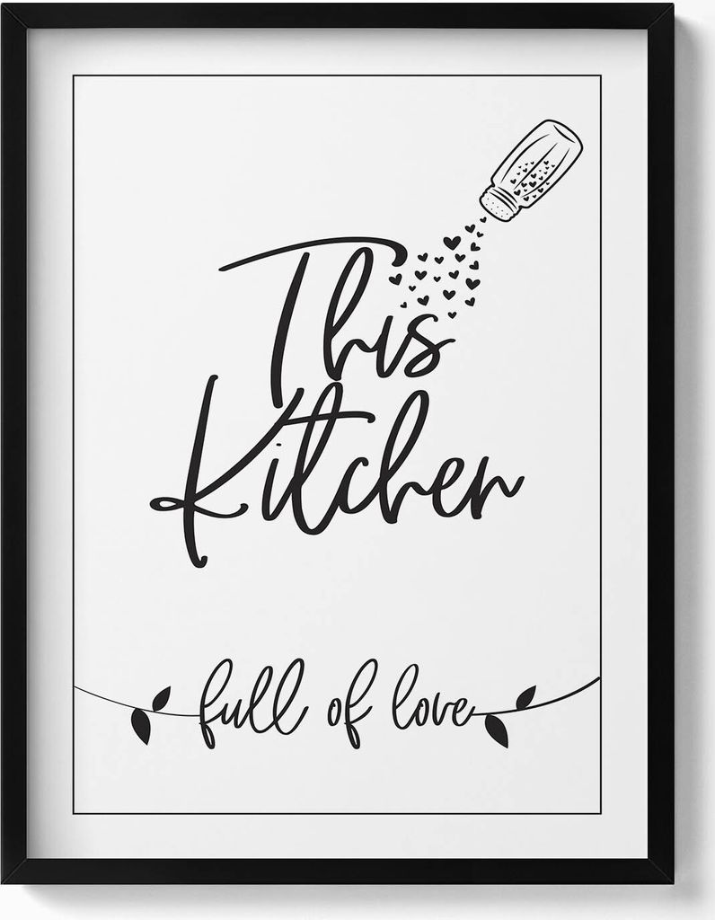 Inschrift für Küche und Esszimmer „Voller Liebe“– Wandbild mit Rahmen – Gerahmtes Bild – Wanddekoration – 60x80 cm – Schwarz Rahmen
