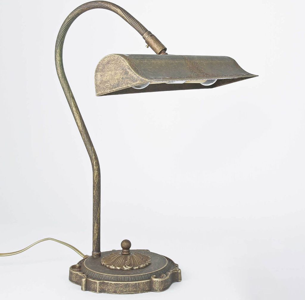 Bankerlampe 41 cm E14 Bronze aus Messing massiv Vintage Produktbild 