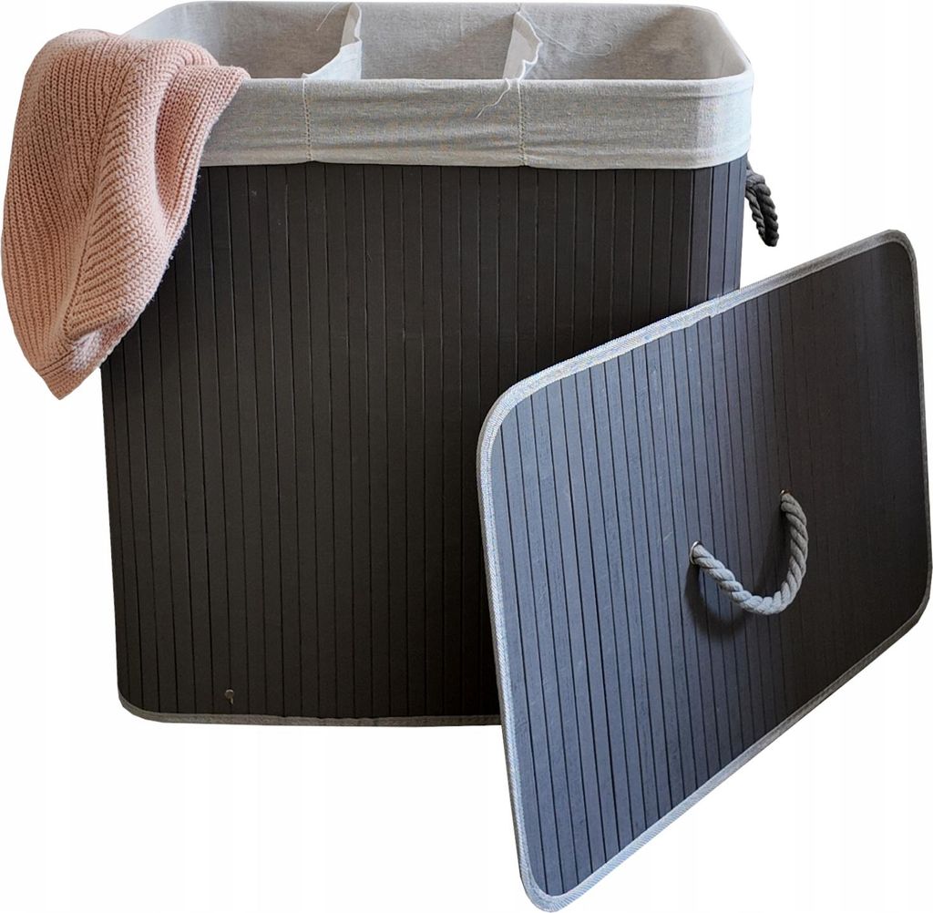 EKSPAND | Wäschekorb KNP-3 - 150L - Grau - Stilvoll und funktional - Mit Deckel und Trennfächern