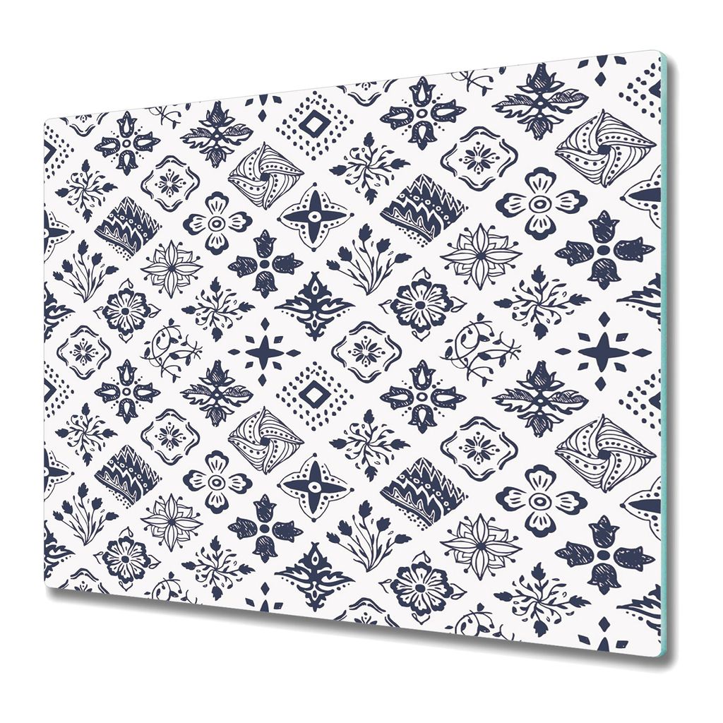 Küchenschneidebrett - Glasschneidebrett - Herdabdeckung - 60x52 - Geometrische Blumen